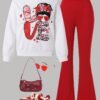 Teenage Girls Casual Letter Girl Logo Printed Hoodie With Flare Pants